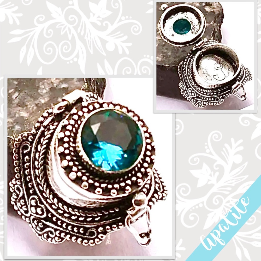 Apatite Eclectic Silver Artisan Poison Ring, Size 9.25 (Teal Blue-Green)